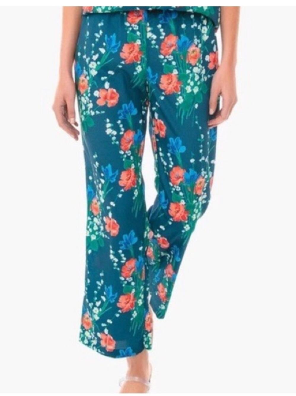 Tuckernuck Farris pants in jade blooms teal floral pull on relaxed fit XL